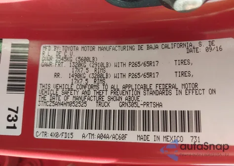 2017 Toyota Tacoma Trd Sport z USA, uszkodzony, nr VIN 3TMCZ5AN4HM052525